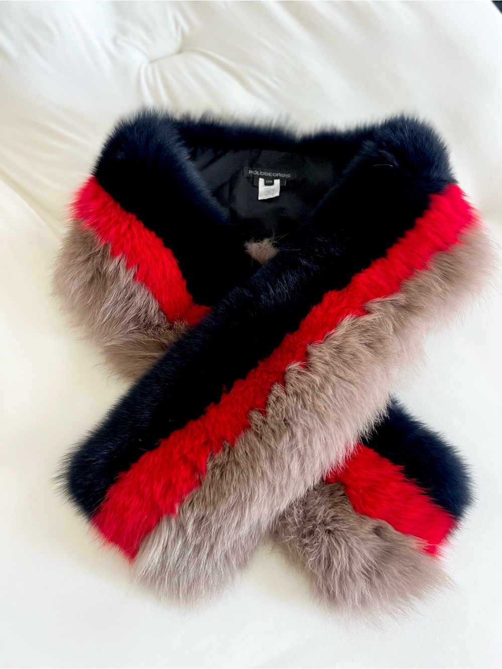 Pologeorgis Multi-Color Fur and Shearling Scarf - Black, Red, Taupe Stole